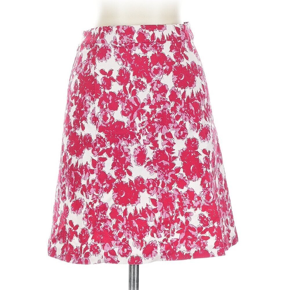 Margaret M Women's Size Medium Petite Pull On A-Line Skirt White Red Pink Floral